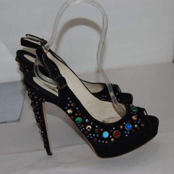 38.5/US 8.5❤️ Brian Atwood Suede Leather High Heels Platform Sandals Pumps ITALY - Picture 3 of 12